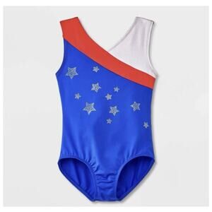Cat & Jack Girls' Gymnastics Patriotic Silver Stars Leotard Sz XS (4/5) NWT